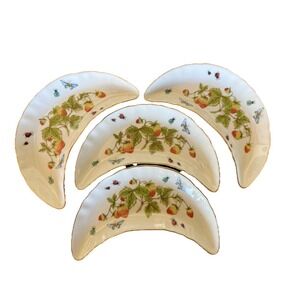 4 Royal Crown Spring Time Crescent Salad Plates Bone Dish Berry Butterfly VTG